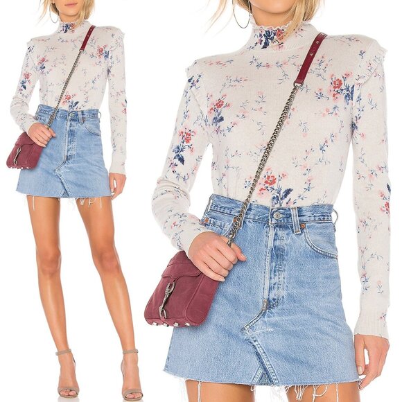 Joie Robbia Sweater L Wool Cashmere Blend Mock Neck Floral Ruffle Gesso $298 - Picture 2 of 16